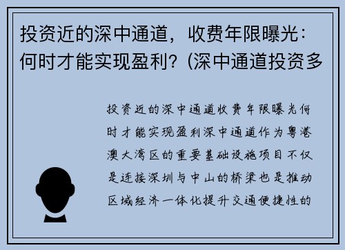 投资近的深中通道，收费年限曝光：何时才能实现盈利？(深中通道投资多少)